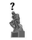 Thinking man statue monochrome and a question mark. Vector illustration isolated on the white background.